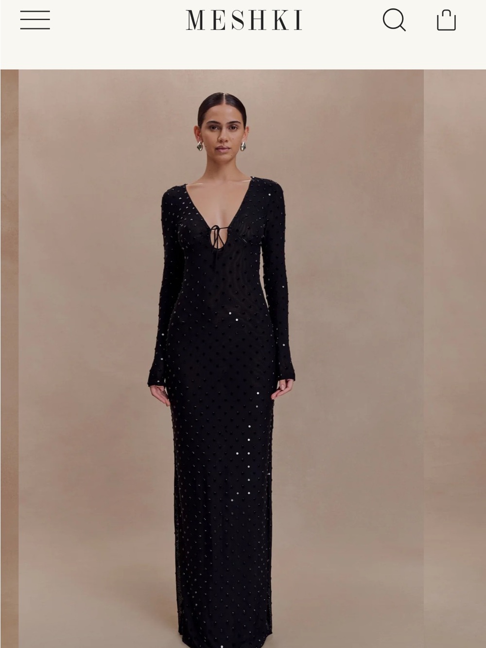 Meshki Black Long Sleeve Diamante Midi Dress